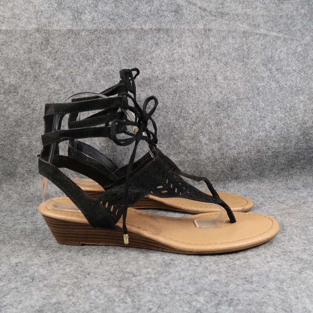 Casual Shoes Womens 9 Fashion Sandals Wedge Ankle Wrap Tie Thong Gladiator Black
